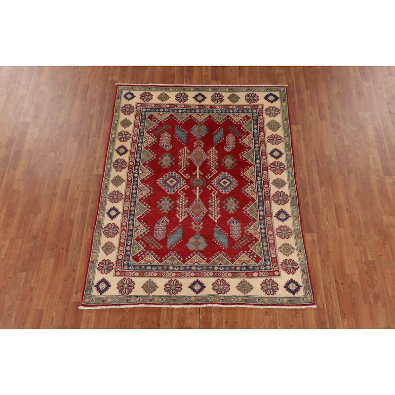 Red Traditional Kazak Oriental Area Rug Handmade Wool Carpet - 5'3" x 6'5"