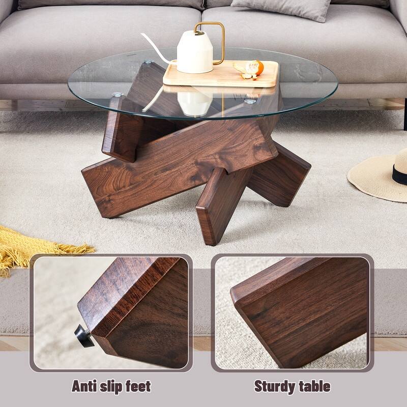 Round glass coffee table, 33.4 "modern design unique coffee table.