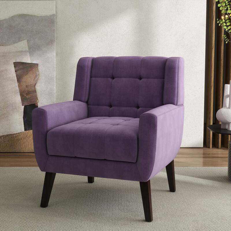 Modern Tufted Wingback Accent Chair Linen/Faux Leather/Velvet Armchair