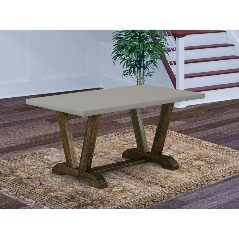 Rectangular Dining Table 36x60 Inch - Cement Top with Distressed Wood Legs for Elegant Dining Rooms - 36