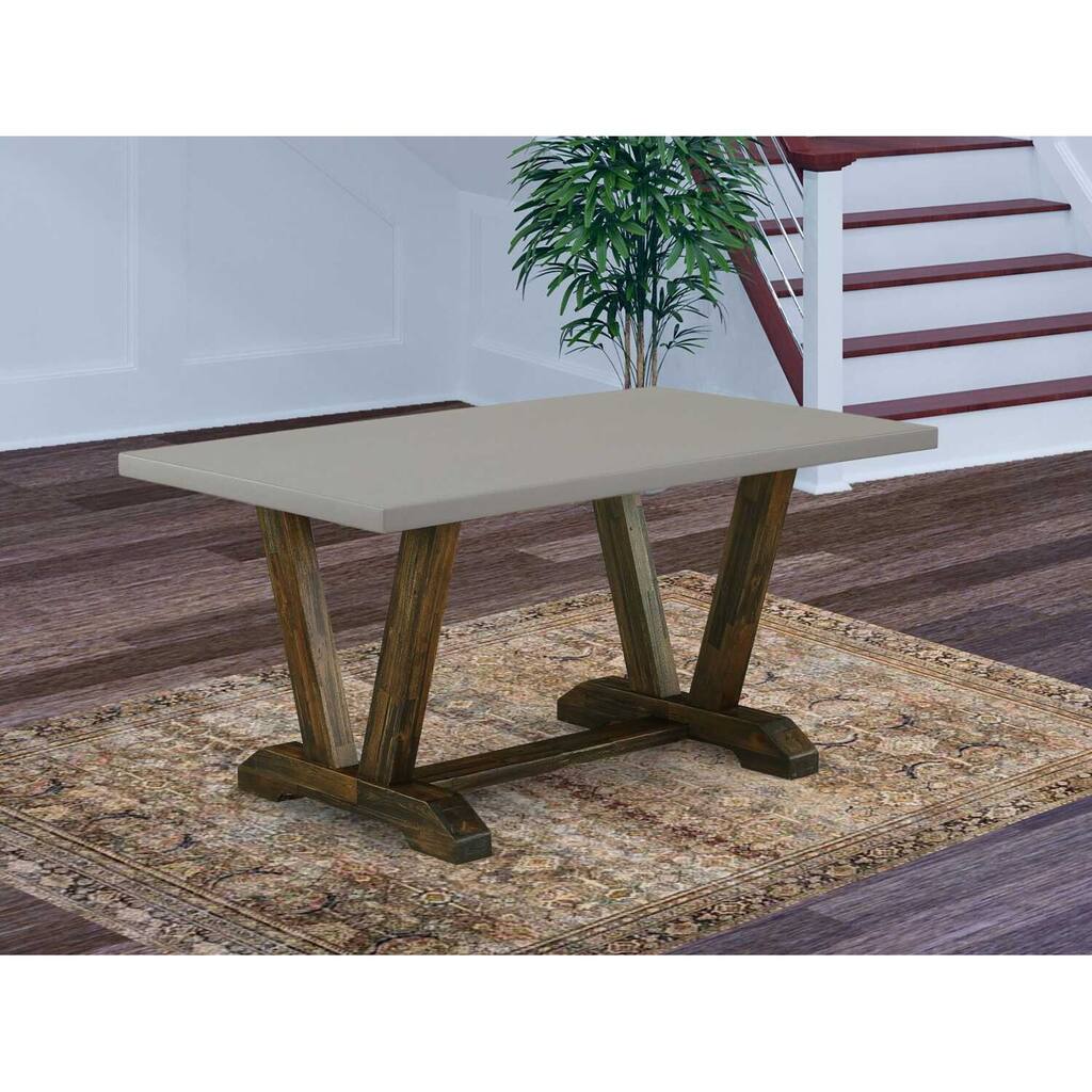 Rectangular Dining Table 36x60 Inch - Cement Top with Distressed Wood Legs for Elegant Dining Rooms - 36