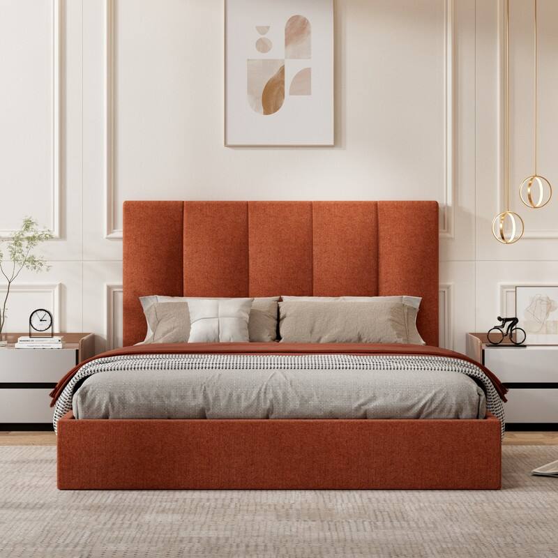 Modern Upholstered Lift-Up Storage Platform Bed with Headboard