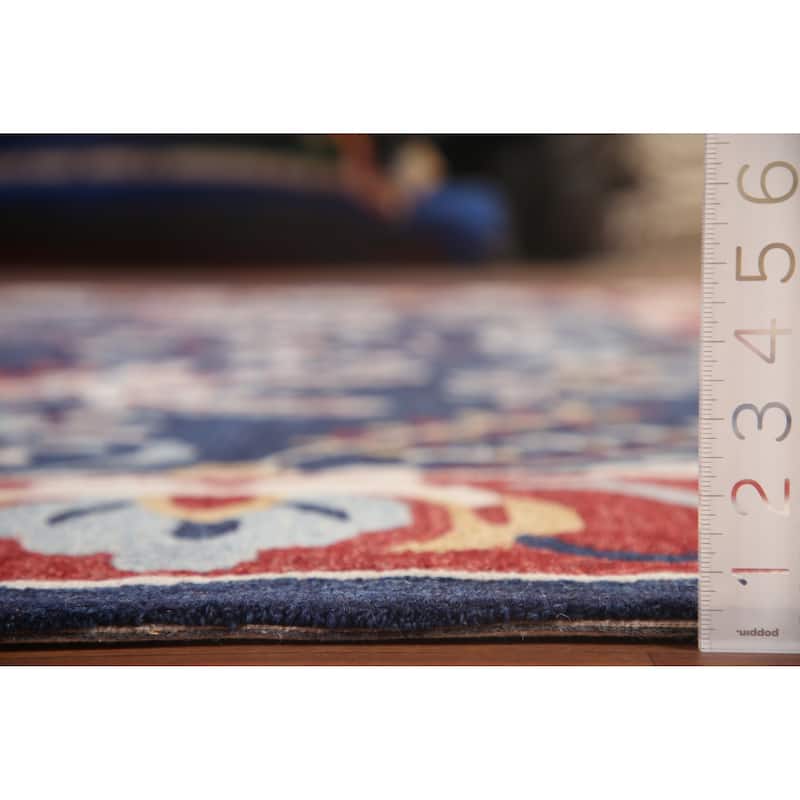 Traditional Navy Blue Sarouk Hand-Tufted Oriental Rug