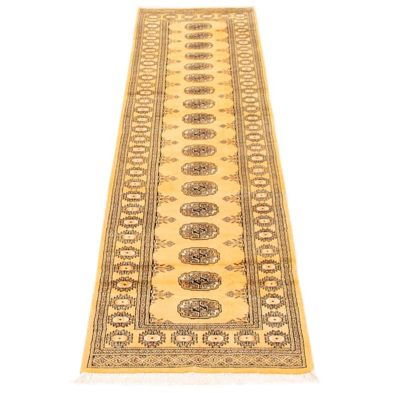 ECARPETGALLERY Hand-knotted Peshawar Bokhara Gold Wool Rug - 2'7 x 10'4