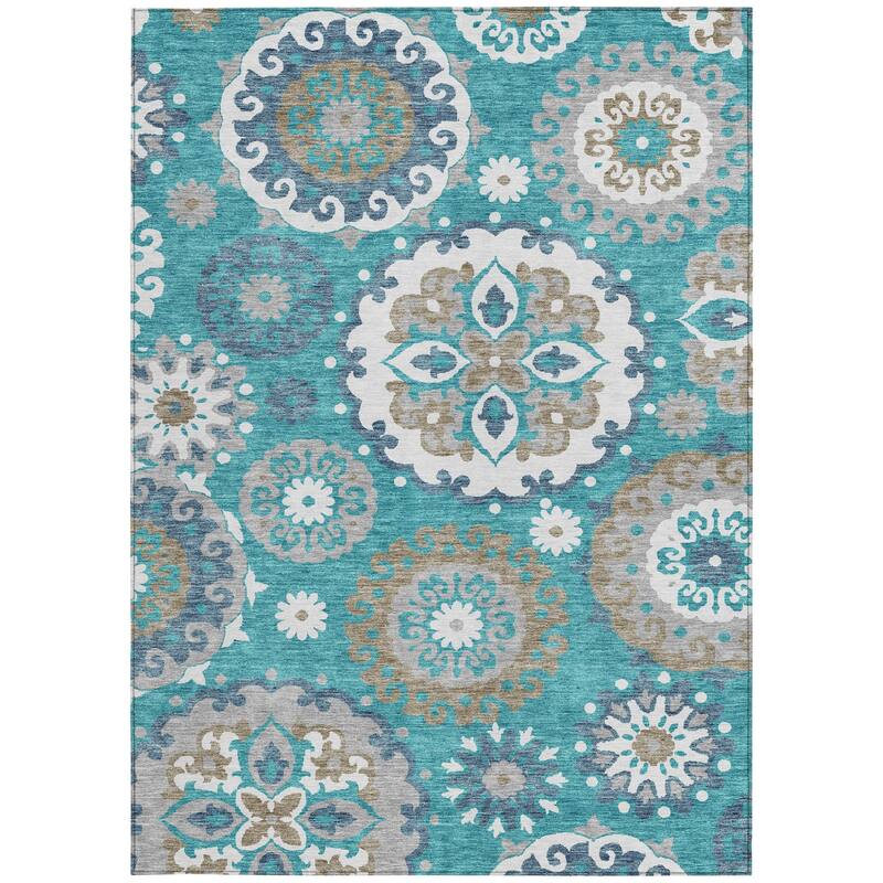 HomeRoots Floral Medallion Transitional Rectangle Outdoor Rug