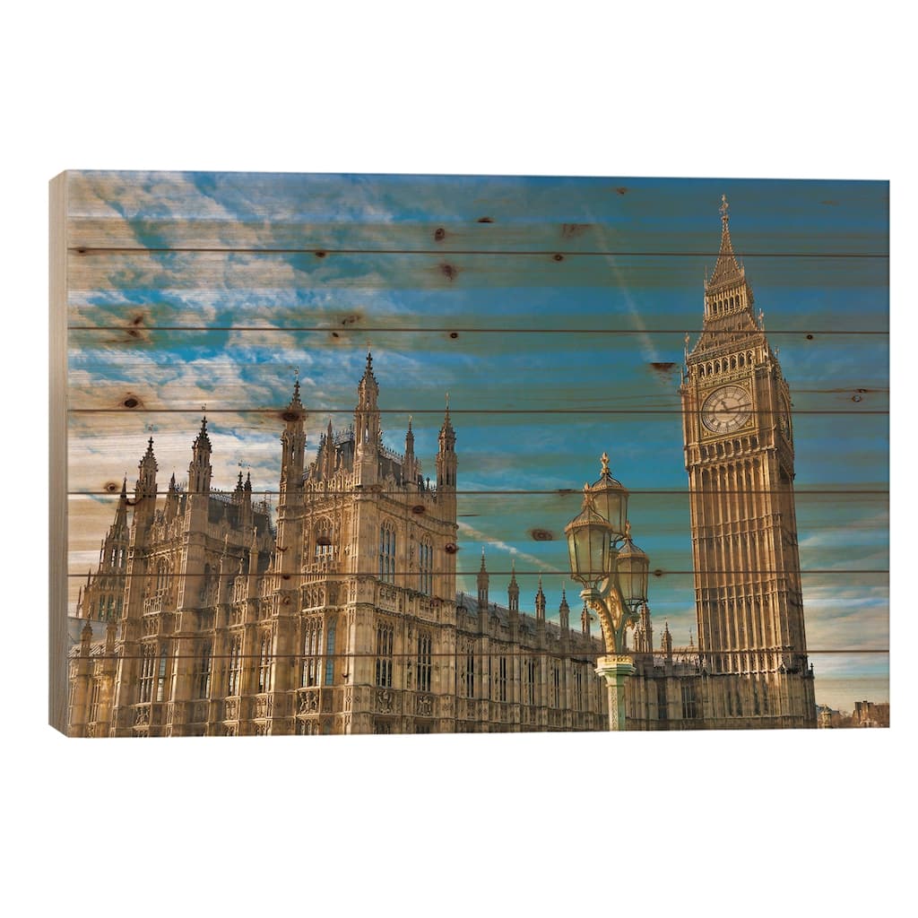 Big Ben, Parliament And Lamp Post, Westminster, London, England Print On Wood by William Perry - Multi-Color