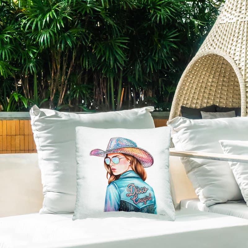 Stupell Disco Cowgirl Portrait Printed Outdoor Throw Pillow Design by Amanda Greenwood