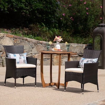 Ellie Outdoor 3 Piece Wicker Bistro Set by Christopher Knight Home