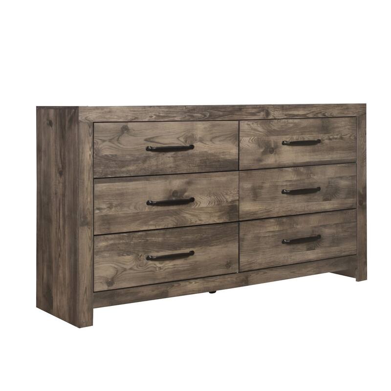 Ent 59 Inch Dresser, 6 Drawers with Black Handles, Greige Brown Finish - Gray Beige - 6-drawer
