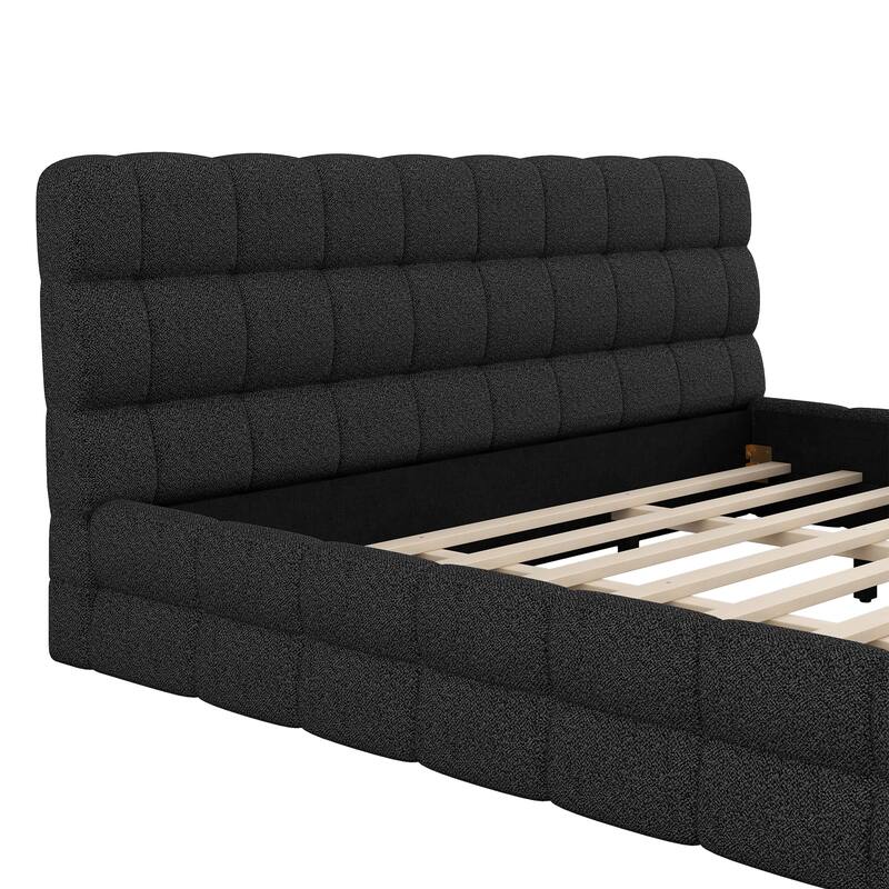 Upholstered Platform Bed with Headboard, No Box Spring Needed Low Profile Bed, Wood Slat Support Grounding Bed
