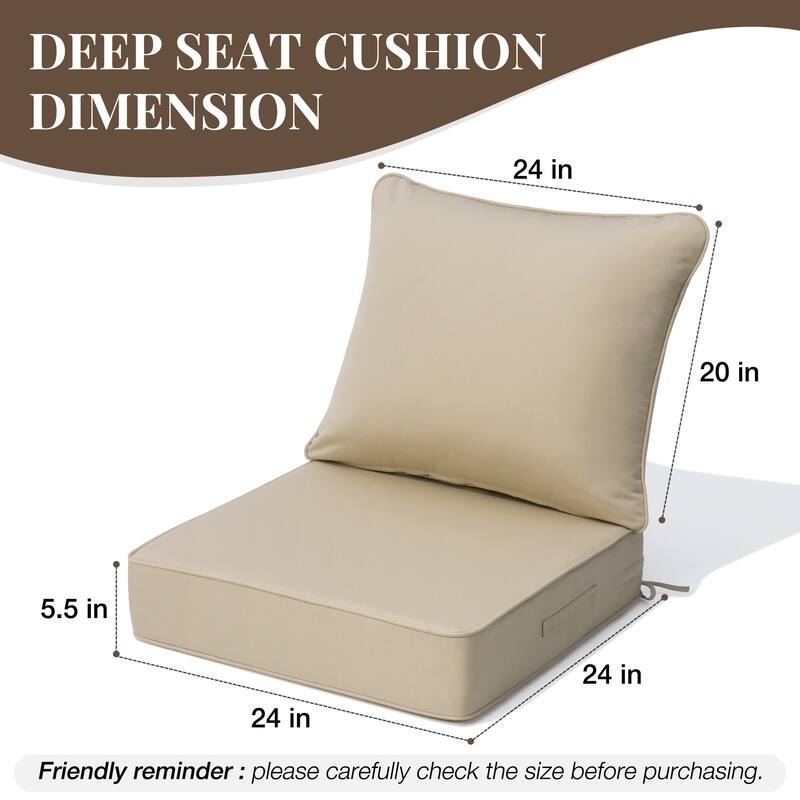 24''Wx24''Dx5.5''in Patio Sunbrella Outdoor Seat Cushions Set (Seat & Back)