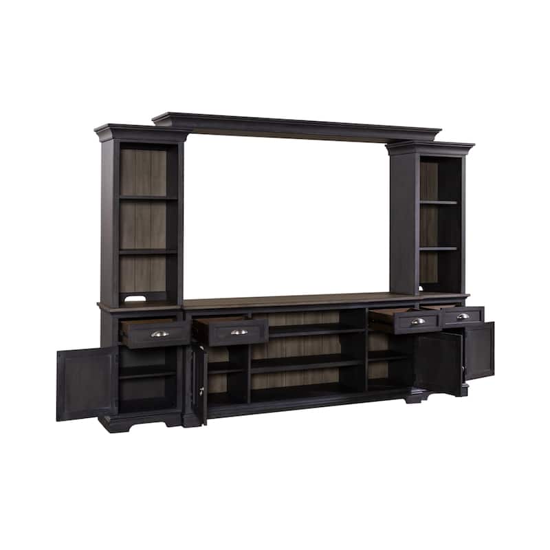 Ocean Isle Slate & Weathered Pine Entertainment Center with Piers