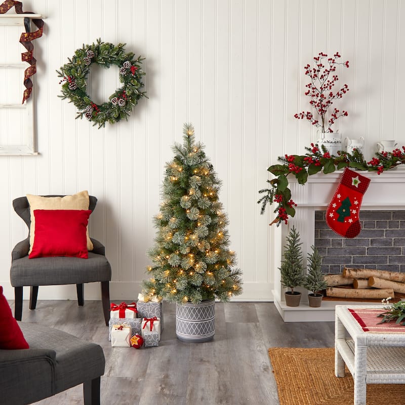 4.5’ Pre-lit Nova Scotia Artificial Christmas Potted Tree, LED Lights - 4.5 Foot