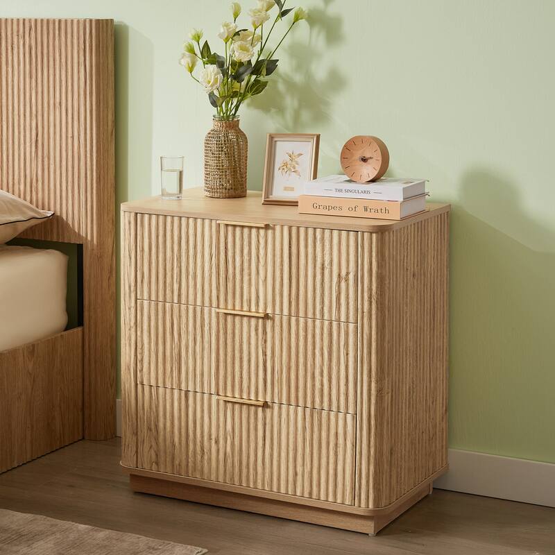 3 Drawers Drasser 2pcs, 27.6'' Wide Modern Chest Of Drawers Curved Wave Design,Nightstand,Wood Drawer Organizer