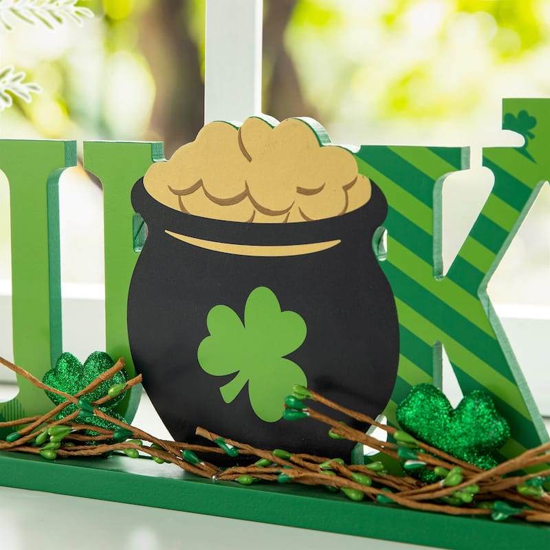 Glitzhome 16"L St. Patrick's Lucky Word Sign Table Decor