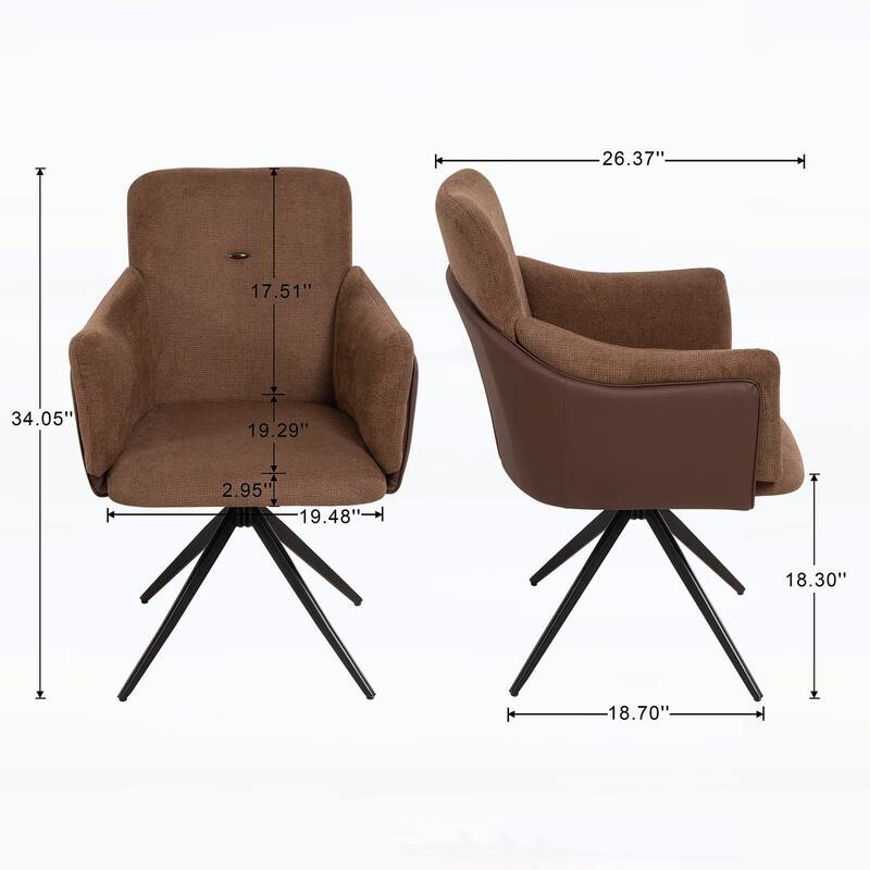 360° Swivel Chairs Set of 2,Upholstered Dining and Bedroom Chairs with Metal Base