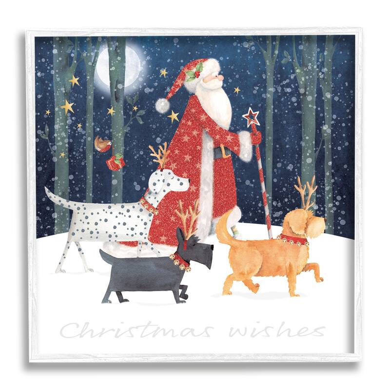 Stupell Cheery Christmas Night Santa & Dogs Snowy Scenery Framed Wall Art - Multi-Color