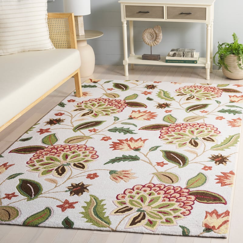 SAFAVIEH Handmade Jardin Shemsie Floral Wool Rug - Ivory/Green - 5' x 8'