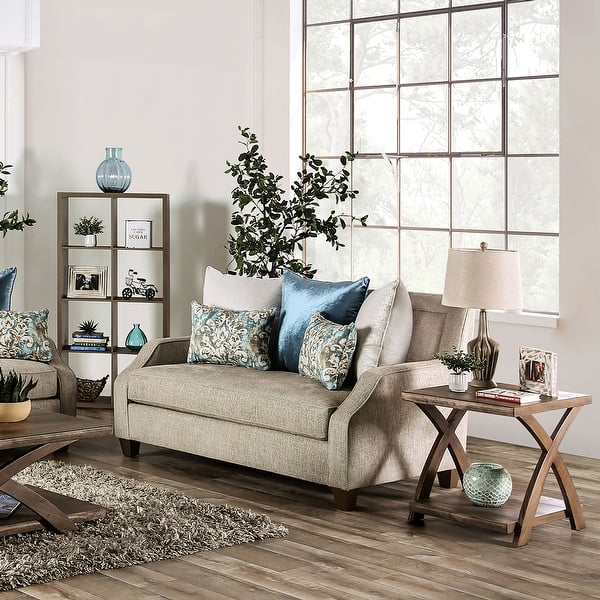 slide 2 of 8, Kintha Transitional Beige Chenille Upholstered Loveseat by Furniture of America