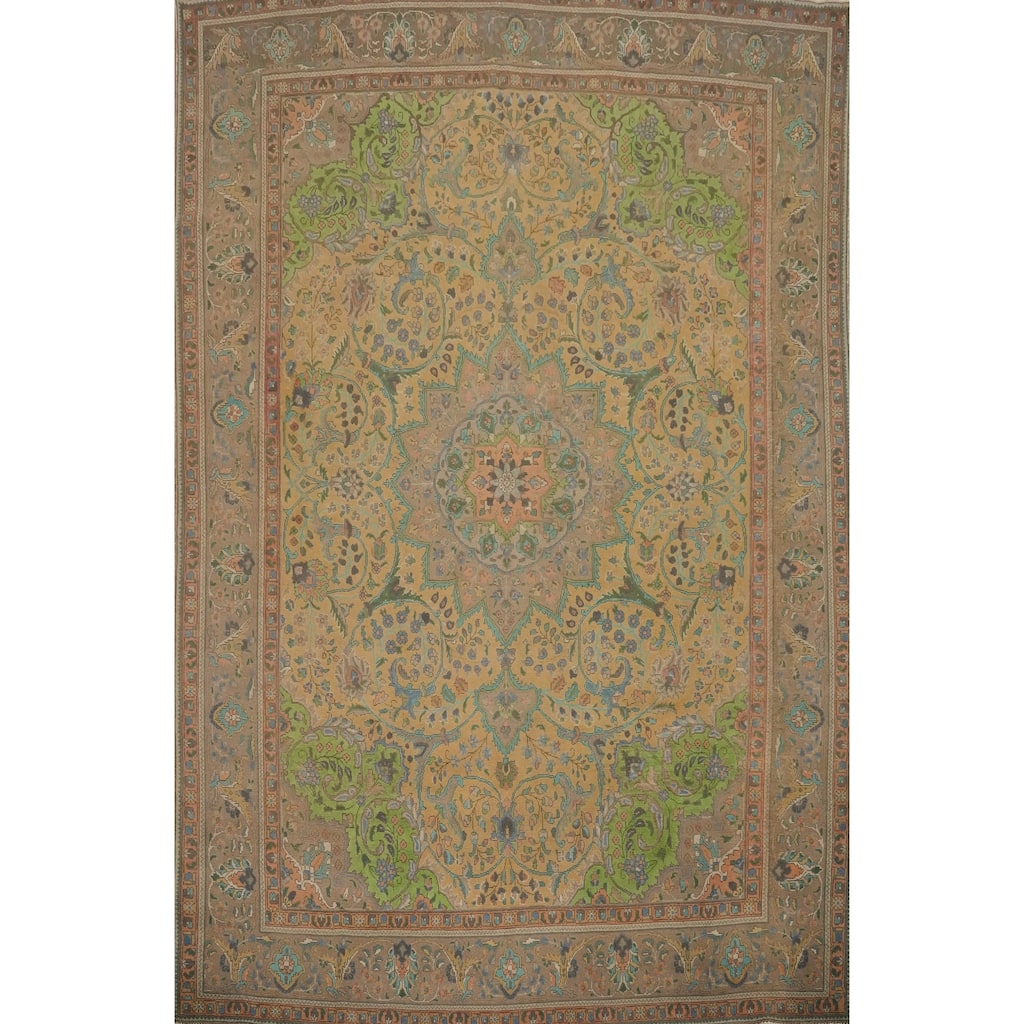 Hand Knotted Oriental 100% Wool Carpet Traditional Floral Oranges & Rust Tabriz Area Rug - 12' 7'' X 9' 7''