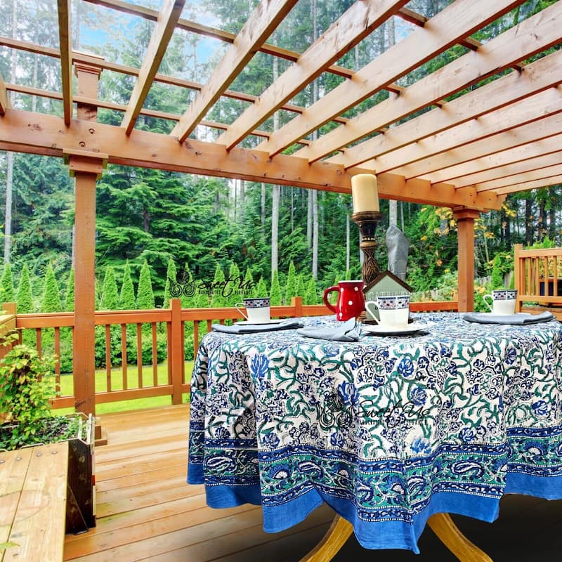 Block Print Cotton Verdant Floral Paisley Tablecloth Collection