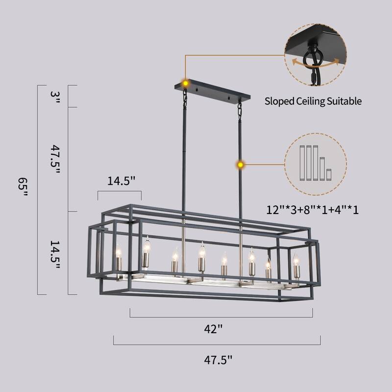 8-Light Linear Chandelier Industrial Farmhouse Kitchen Island Pendant Light Fixture with Metal Frame