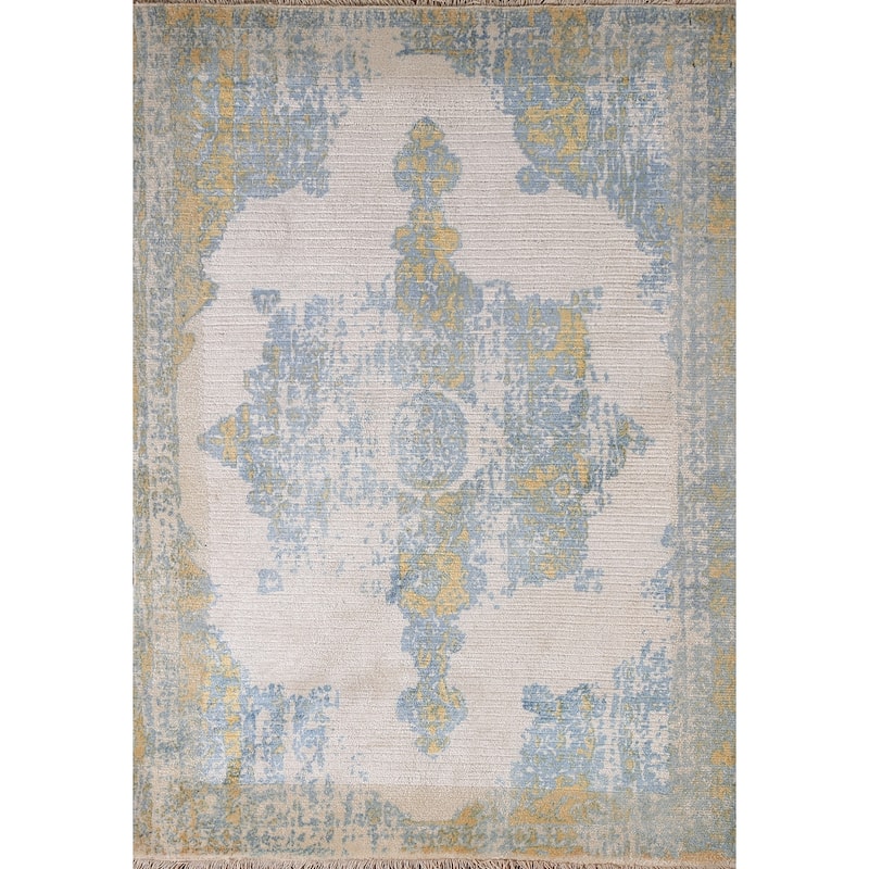 Abstract Accent Rug Handmade Oriental Wool Carpet - 3'11"x 5'10"
