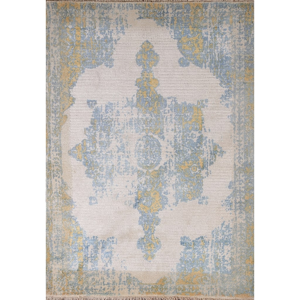 Abstract Accent Rug Handmade Oriental Wool Carpet - 3'11"x 5'10"