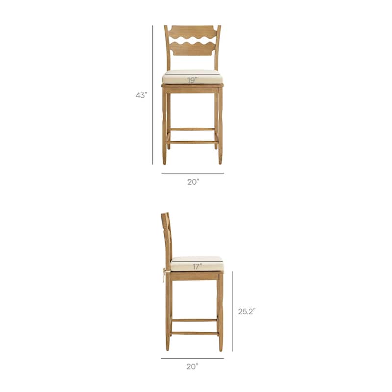 Jax Oak Wood Counter Stool With Wavy Razor Back and Cushion