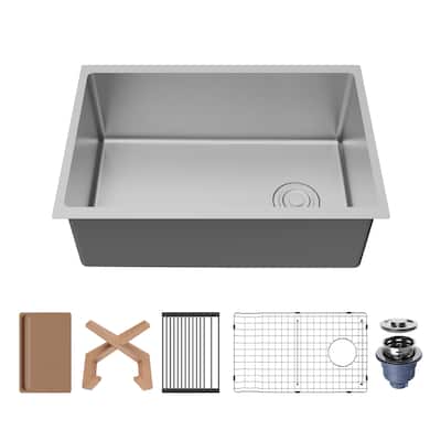 Karran Fusion Undermount 27-in x 18-in Stainless Steel Single Bowl Workstation Kitchen Sink