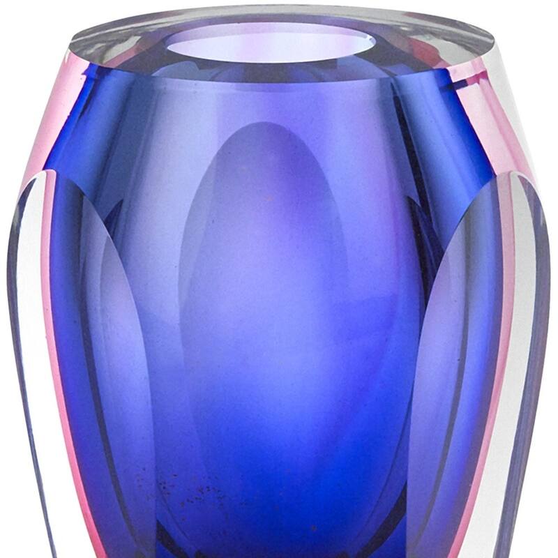 HomeRoots 6" Clear And Purple Crystal Glass Table Vase - 3.5" W x 3.5" D x 6" H