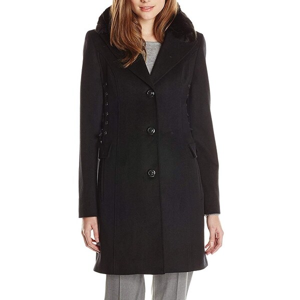 Betsey Johnson Deep Black Womens Size XS Button-Front Coat Wool