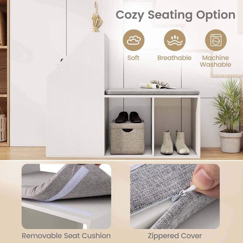 Costway Shoe Storage Bench with Removable Seat Cushion 3 Side Storage - See Details
