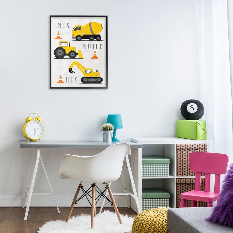 Stupell Mix Build Dig Trucks Framed Giclee Art Design By Elizabeth Tyndall