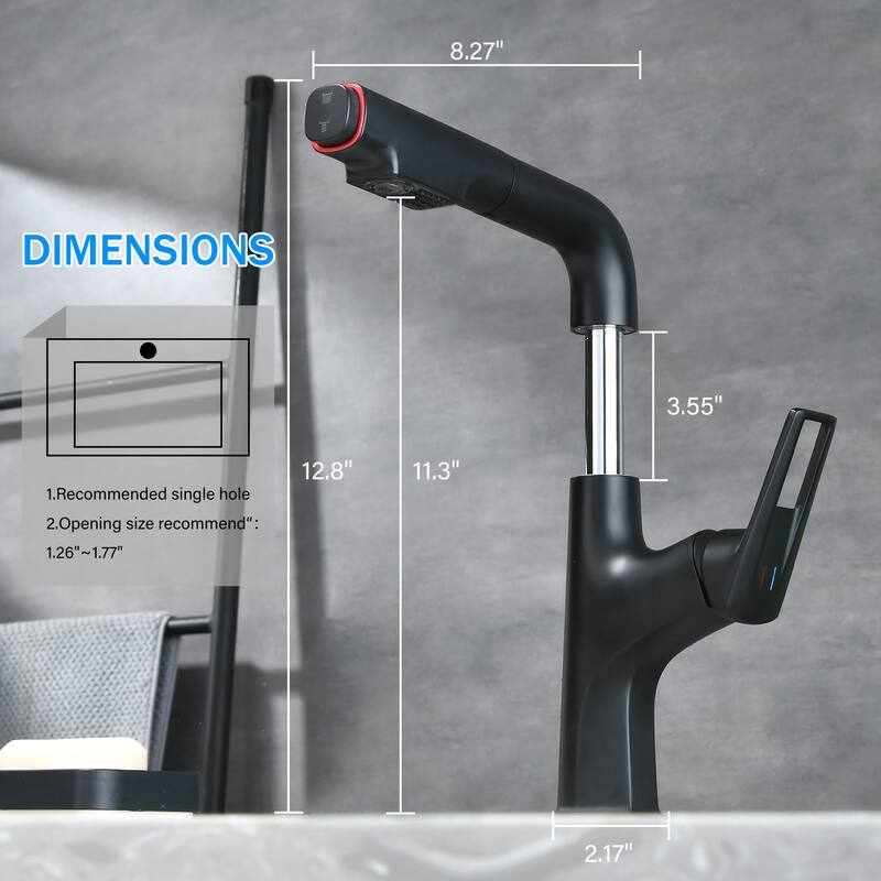Anmytek Pull-Down Vessel Faucet - Single Hole, Lift Spout & Dual Spray, Matte Black