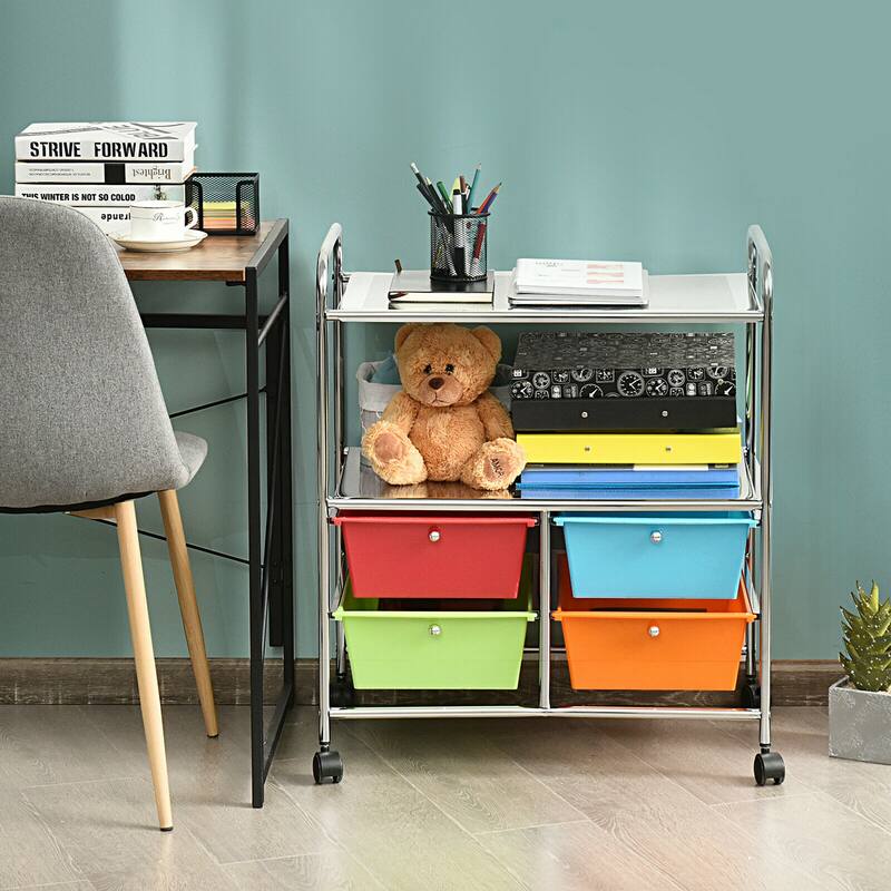 Gymax 4 Drawers Rolling Storage Cart Metal Rack Shelf Home Office - See Details