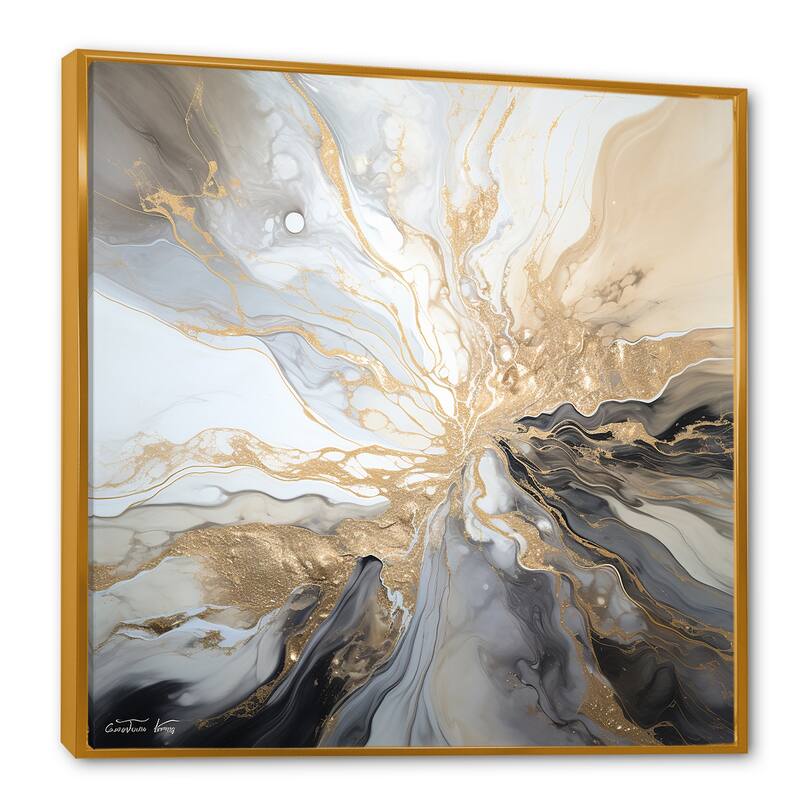 Designart "Lightning Beige And Black Liquid Art Explosion" Lightning Framed Wall Art Prints