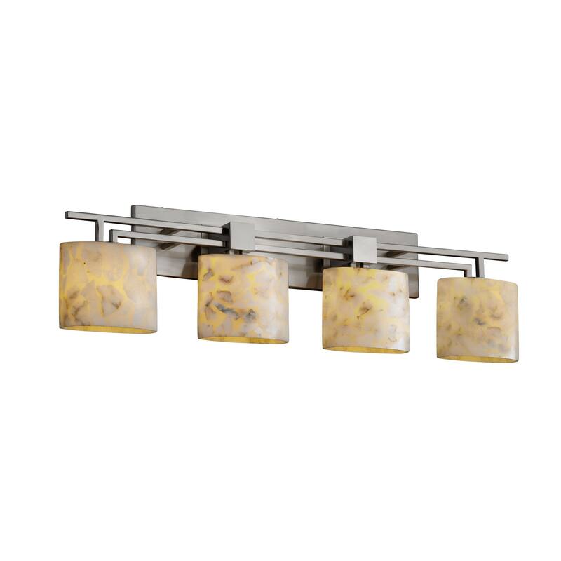Justice Design Alabaster Rocks Aero 4-light Brushed Nickel Bath Bar, Oval Shade - Brushed Nickel, Off-White