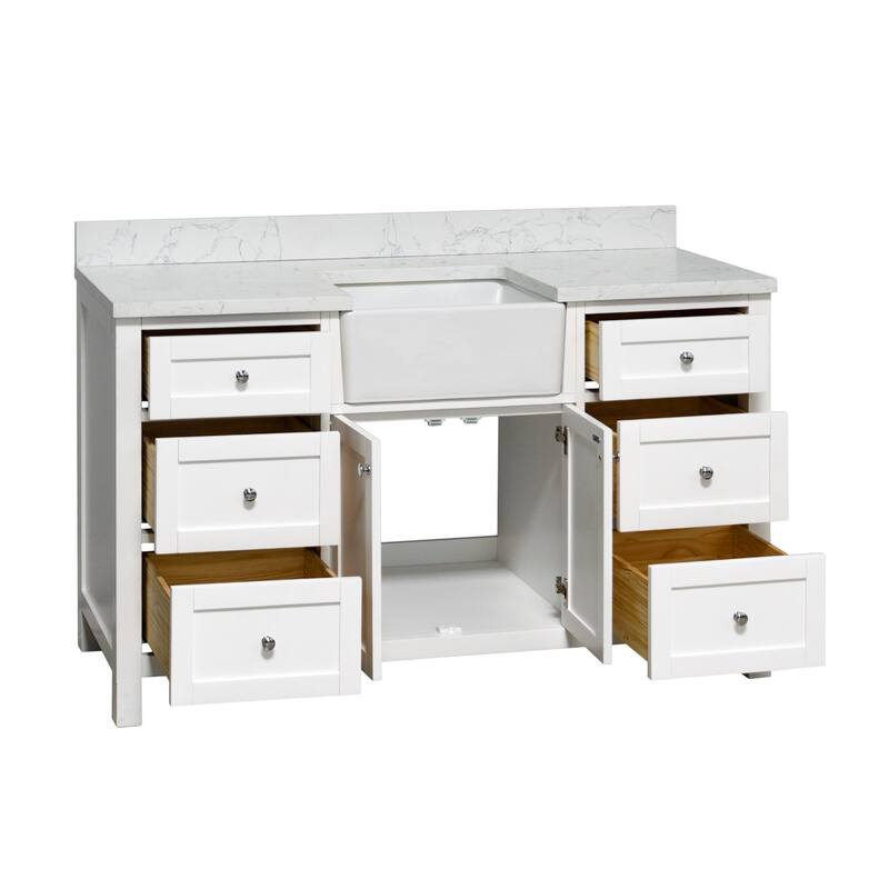 KitchenBathCollection Yorkshire 60" Single Farmhouse Vanity with Engineered Marble Top