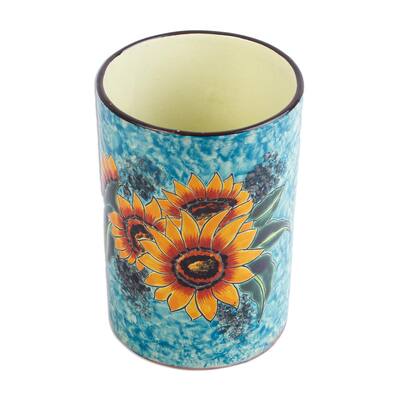 NOVICA Handmade Brilliant Sunflower Ceramic Vase
