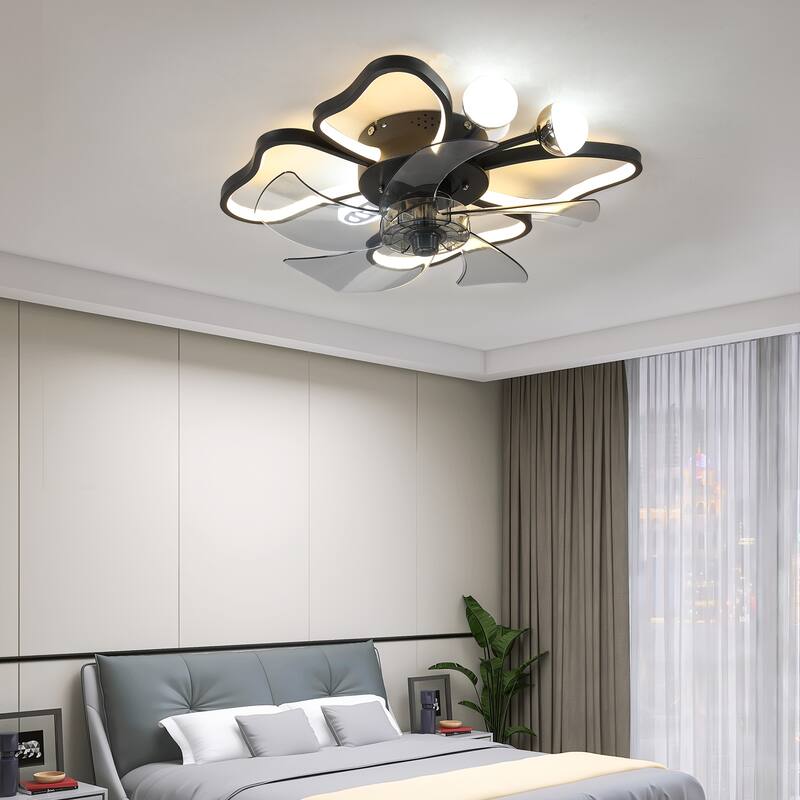 Oaks Aura 20in. Modern Butterfly Flush Mount Ceiling Fan with Light for Bedroom,6-Speed Low Profile Ceiling Fan With Remote