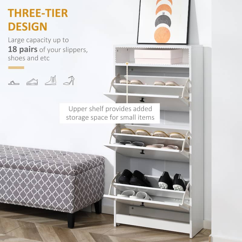 Slim Shoe Cabinet, Trendy Shoe Storage Cabinet with 3 Large Fold-Out Drawers & a Spacious Top Surface for Small Items