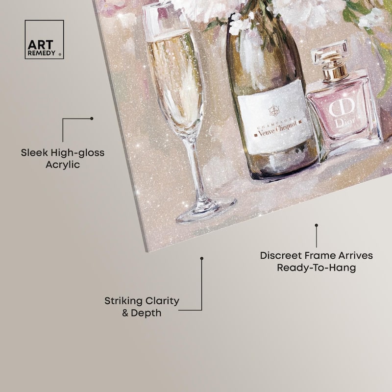 Light Floral Champagne Vase Acrylic by Art Remedy, Ready to Hang