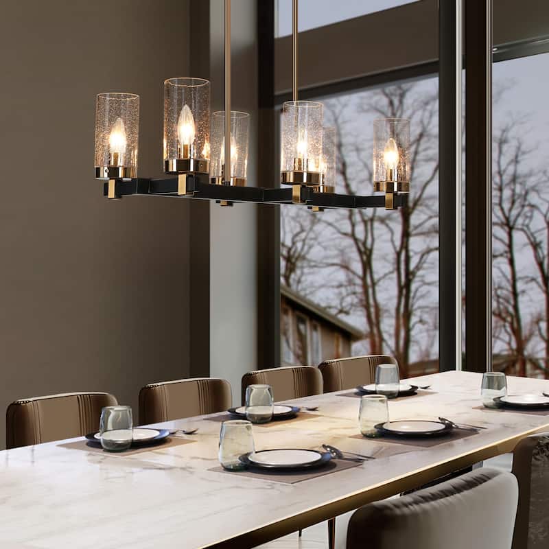 Yilia Modern Farmhouse 6-Light Black Gold Chandelier Linear Island Lights for Dining Room