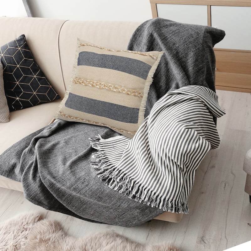 Sevita Atlantis Coastal Striped Throw Pillow with Jute Braiding and Fringe - 24" x 24" - Polyester