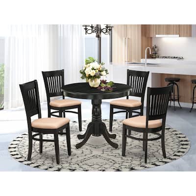 East West Furniture 5 PC Dining Room Table Set Includes a Round Kitchen Table and 4 Dining Chairs (SEAT TYPE & FINISH OPTION)
