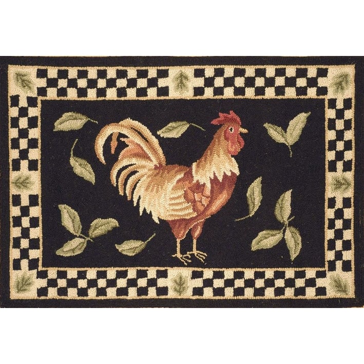 SAFAVIEH Hand-hooked Vintage Poster Rasma Rooster Wool Rug.. - 1'8" x 2'6" - Black/Ivory