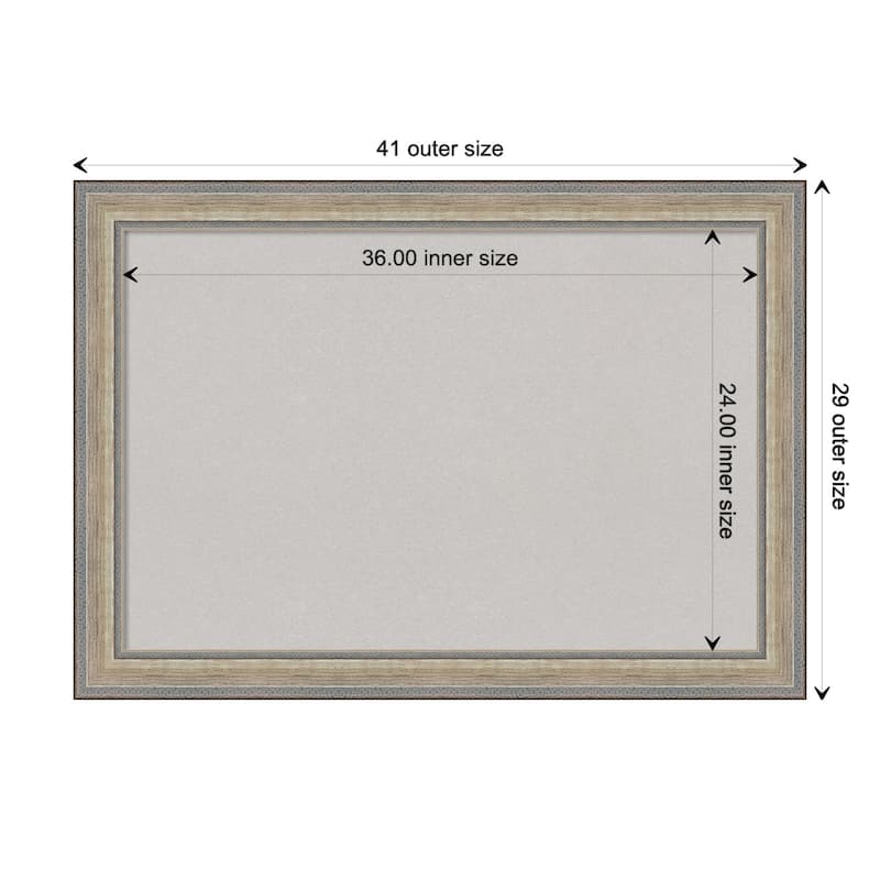 Fleur Champagne Silver Wood Framed Grey Corkboard Bulletin Board - Board Size 36x24