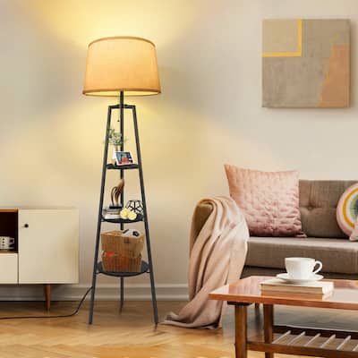 LED Dimmable Tripod Floor Lamp with Shelves