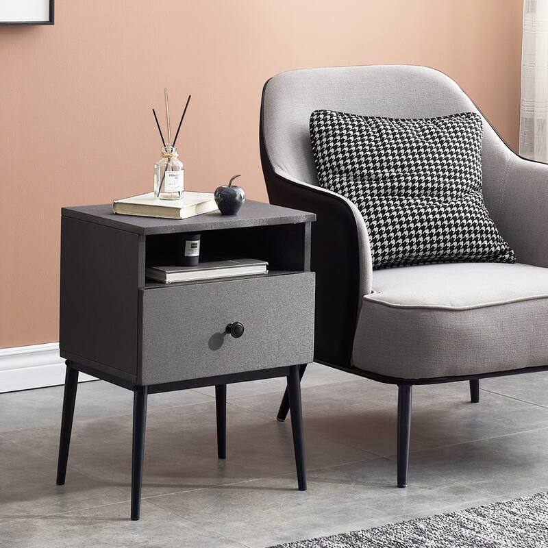VECELO Modern 1-Drawer Wood Nightstand - Grey